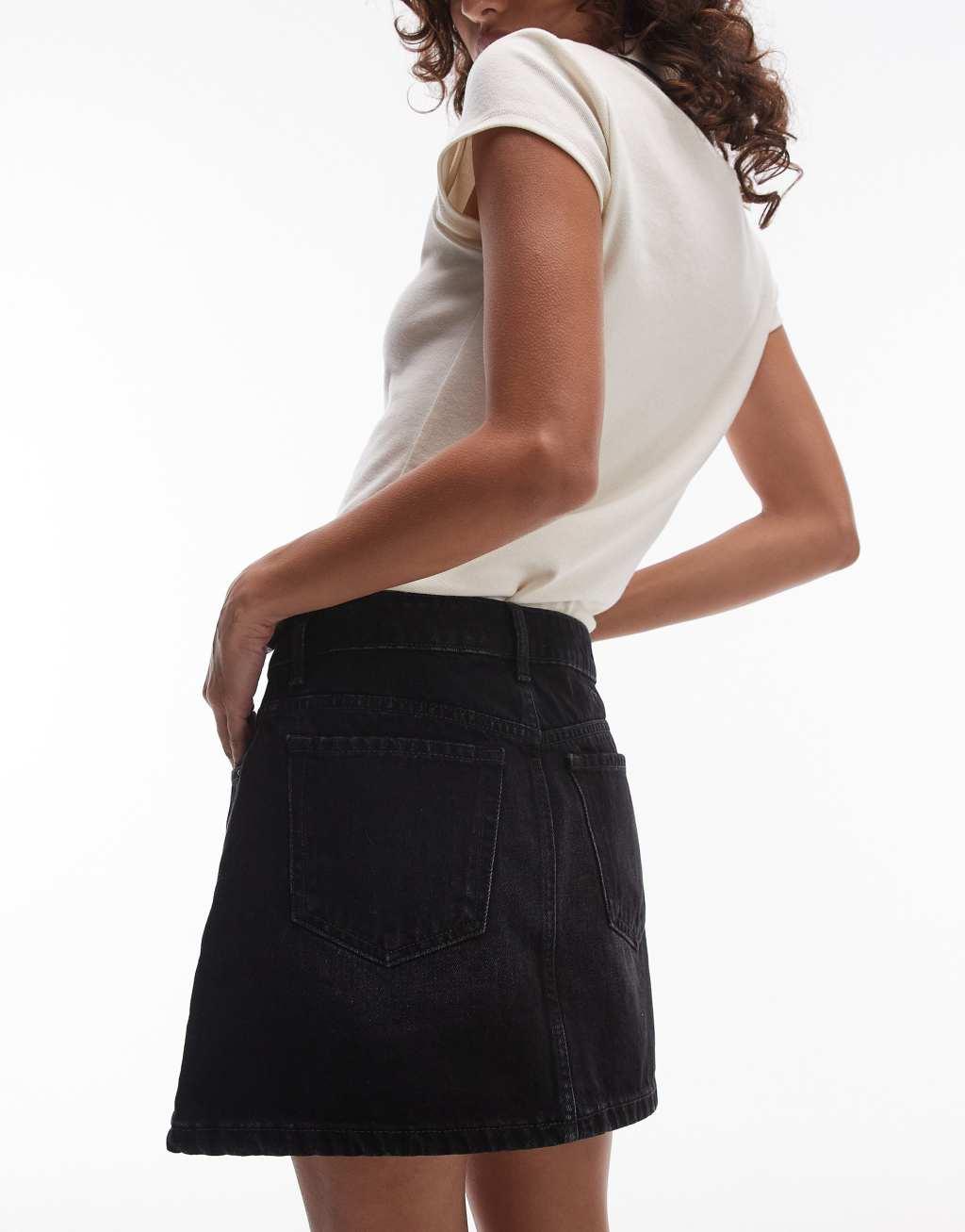 Topshop denim mini pelmet skirt in washed black Product Image