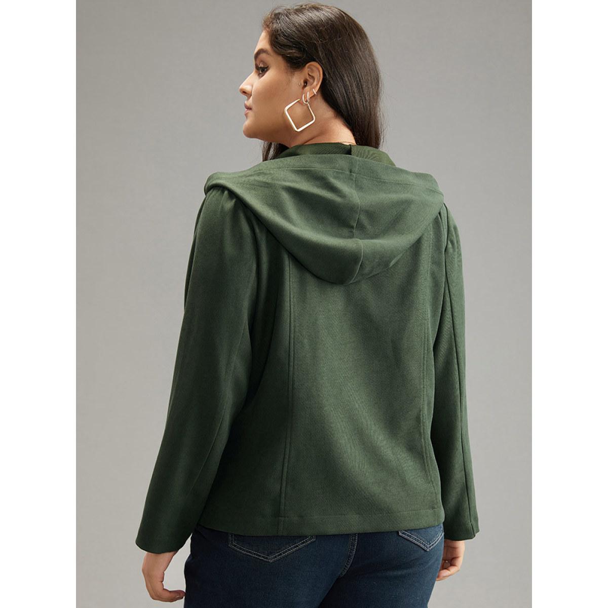 Plus Size Solid Metal Detail Hooded Zipper Jacket Women ArmyGreen Casual Plain Ladies Everyday Winter Coats BloomChic 26/4X Product Image