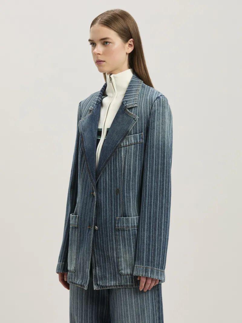 LASER PINSTRIPE DENIM BLAZER LIGHT BLUE Product Image