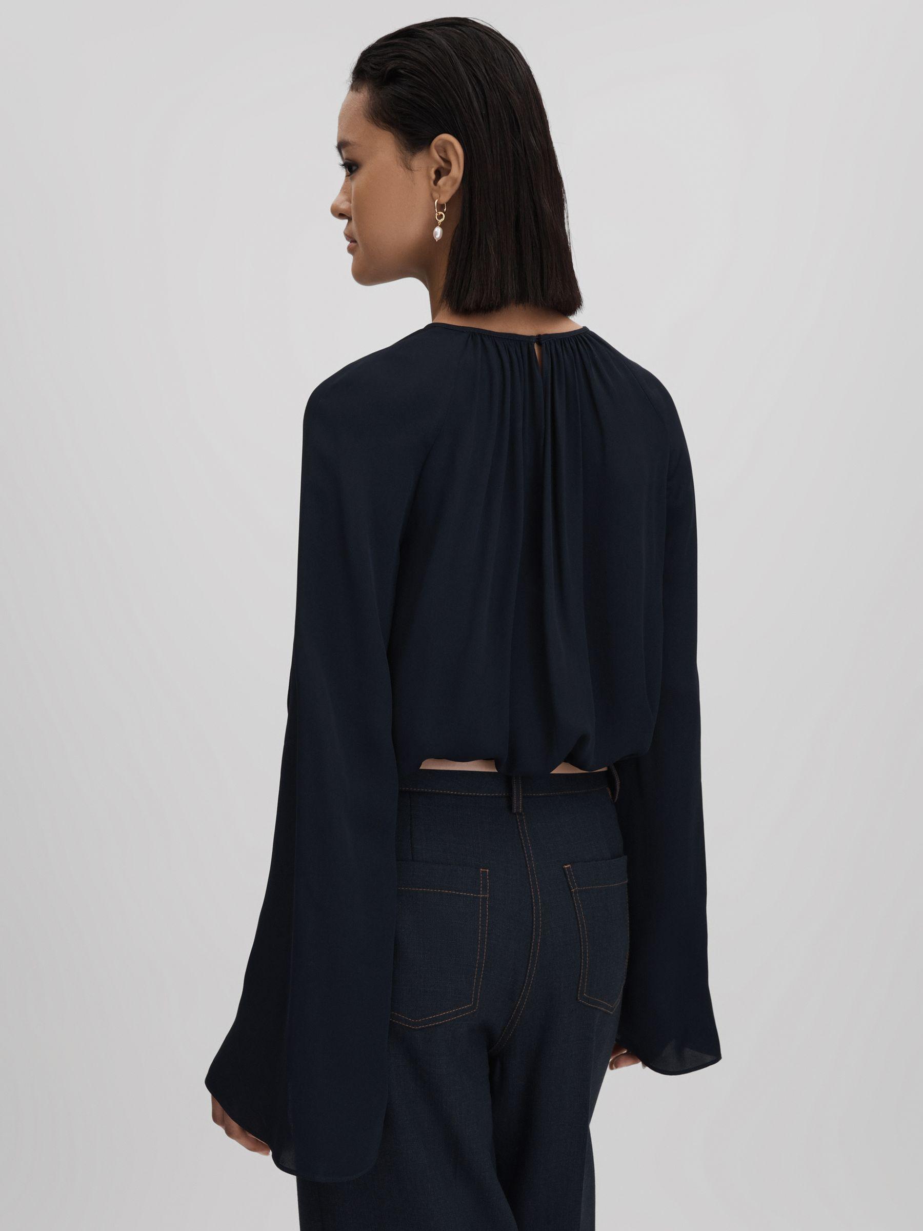 Cut-Out Flute Sleeve Blouse in Navy Product Image