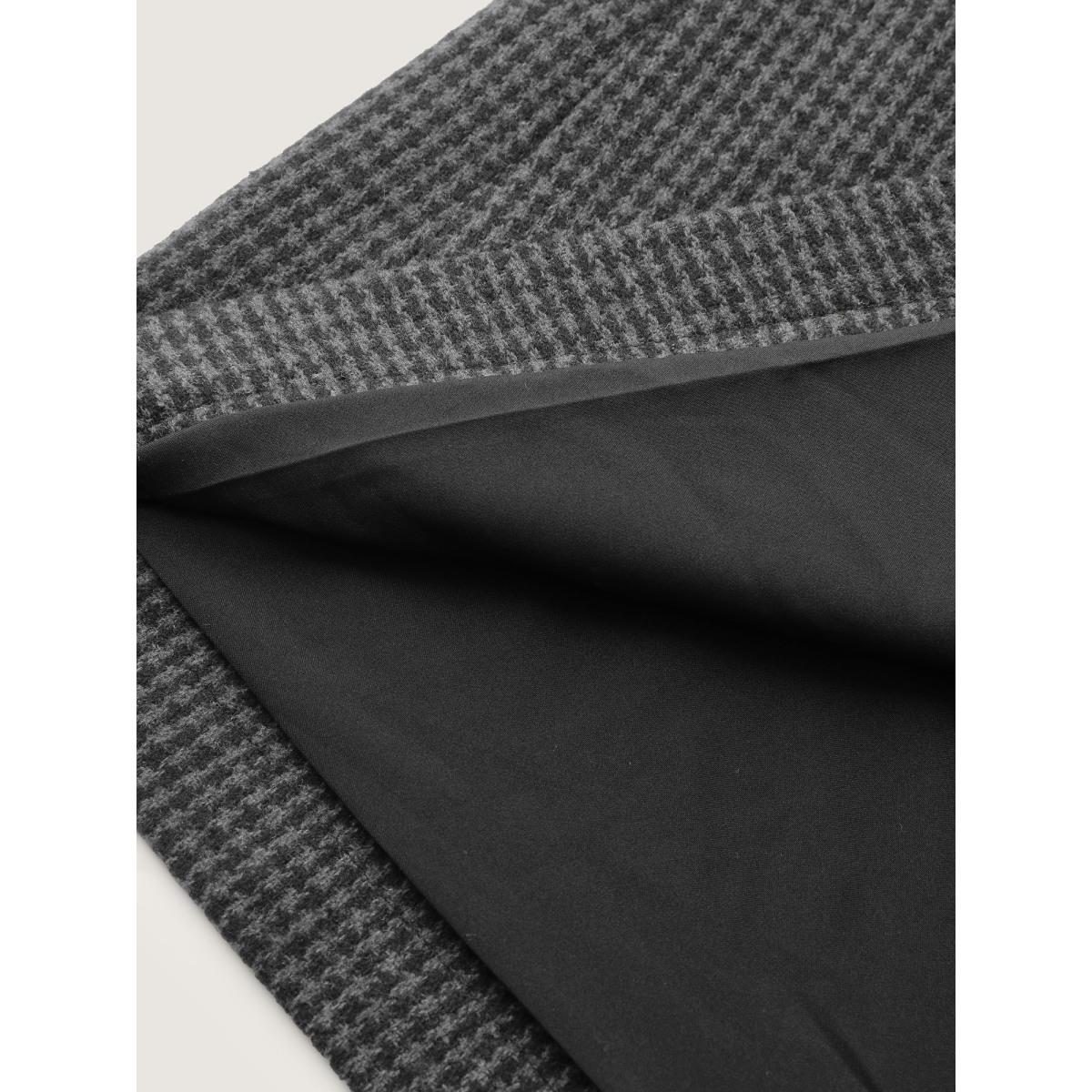 Plus Size Houndstooth Button Detail Belted Coat Women Black Leisure Belted Ladies Casual Winter Coats BloomChic 30/6X Product Image