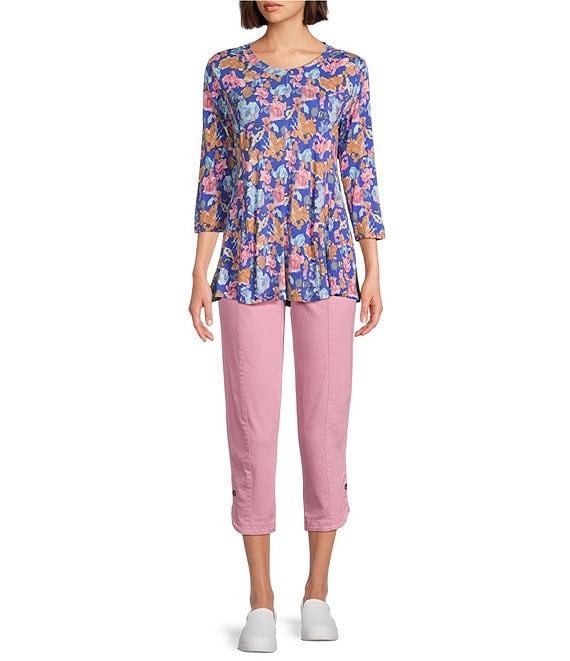 Intro Nia Pull-On Curved Hem Elastic Waist Mid Rise Capri Pants Product Image