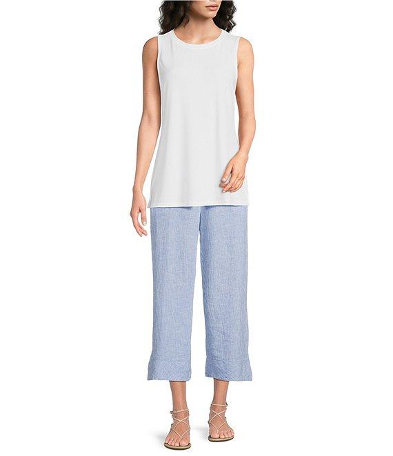 Ali Miles Petite Size Yarn-Dyed Striped Drawcord Cropped Pants Product Image