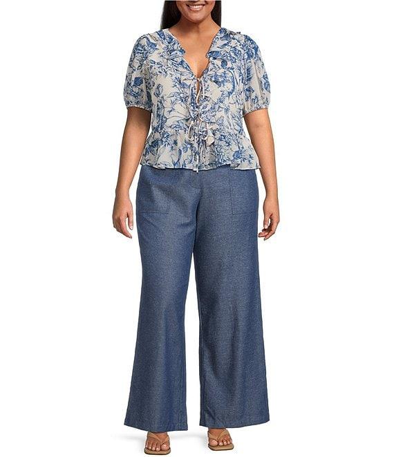 Lucy Paris Plus Size Elly Linen Blend Flared Leg Ankle Pants Product Image