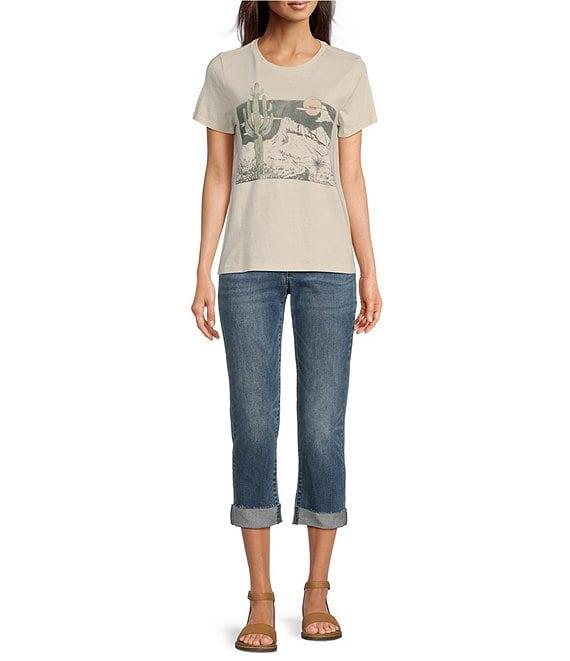Lucky Brand Stretch Denim Mid Rise Rolled Hem Cropped Relaxed Fit Jeans Product Image