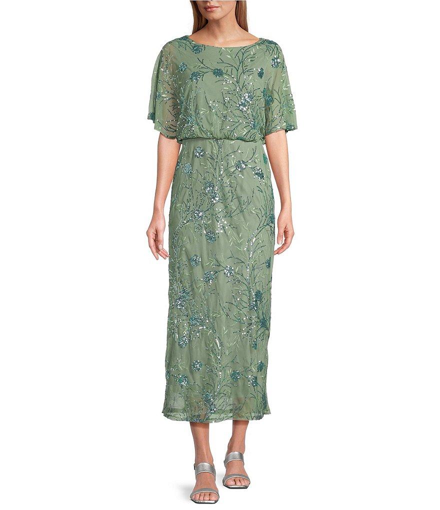 Ignite Evenings Short Flutter Sleeve Sequin Blouson Midi Dress Product Image