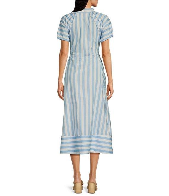 SAIL to SABLE x Style Charade Stripe Button Down Collar Short Sleeve Tie Front Midi Dress Product Image