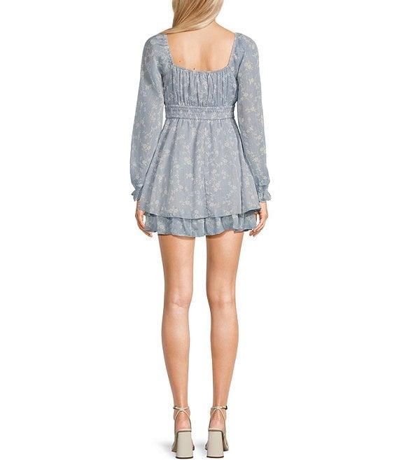 Allison & Kelly Floral Print V-Neck Corset Long Sleeve Tiered Dress Product Image