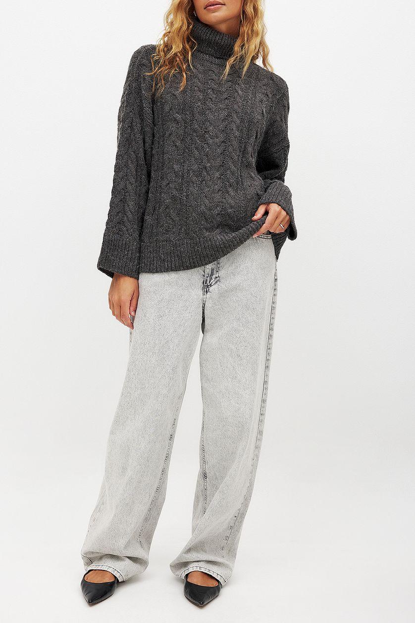 Turtle Neck Knitted Cable Sweater Product Image