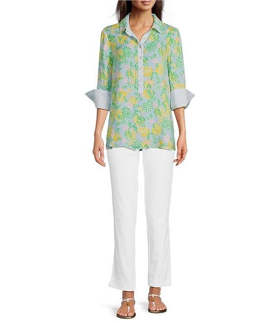 Lilly Pulitzer Riverlyn Seacoast Linen Make Lemonade Fruit Print Point Collar Long Sleeve Tunic Product Image