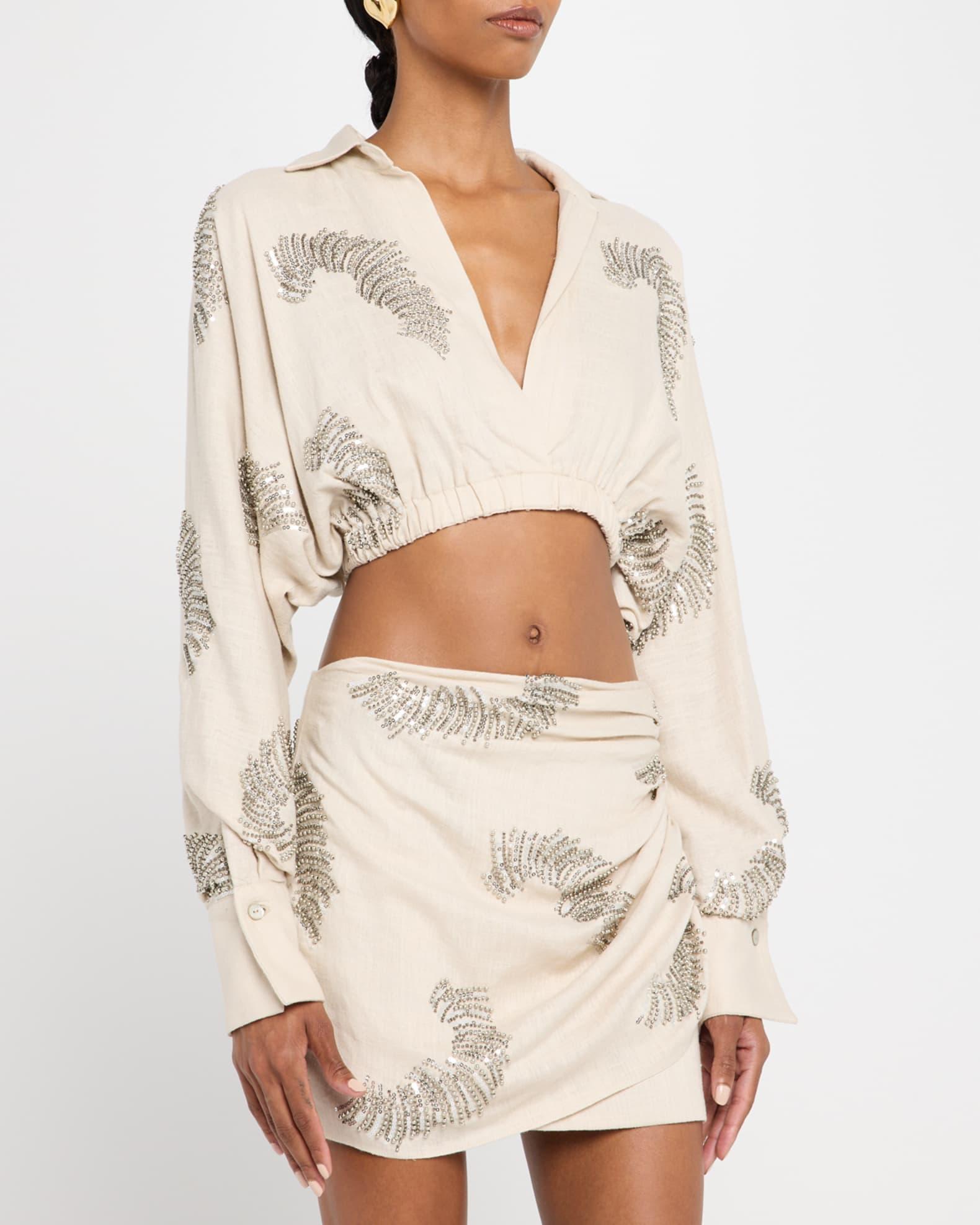 Ophelia Embellished Linen-Blend Crop Top Product Image