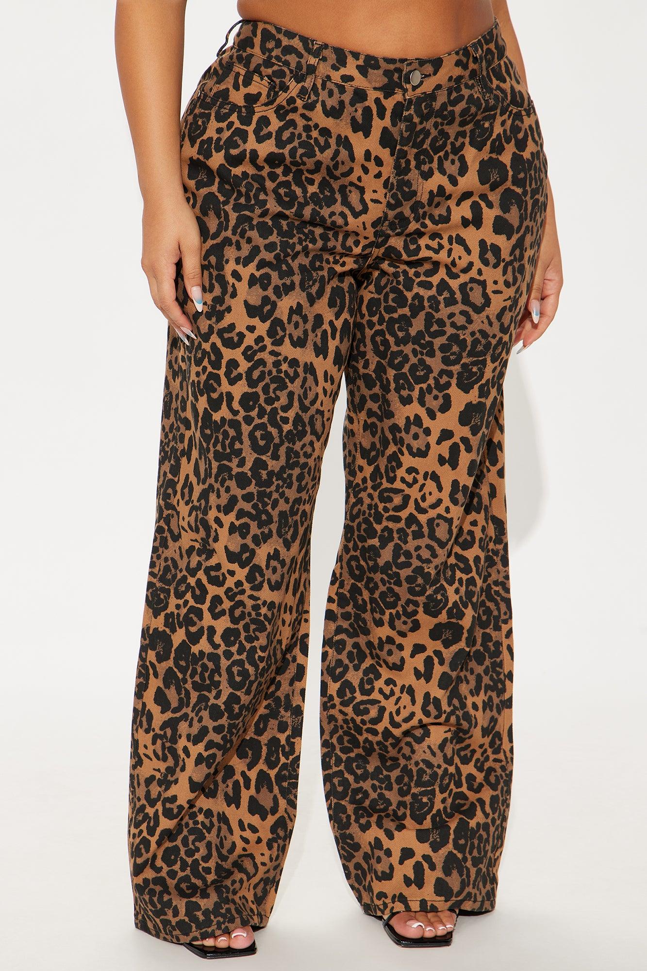 She's A Wild One Leopard Print Wide Leg Jeans - Brown Combo Product Image