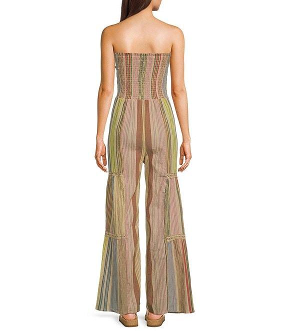 Angie Strapless Smocked Tube Crocket Trim Stripe Jumpsuit Product Image