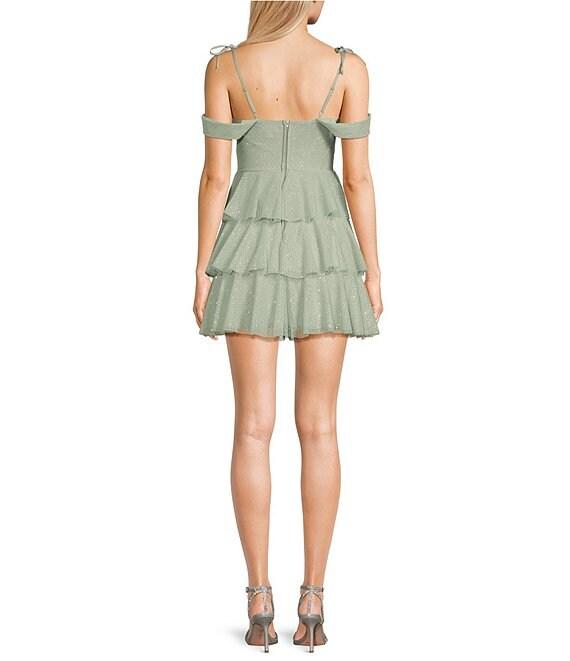 Honey and Rosie Sweetheart Off Shoulder Mesh Drape Ruffle Skirt Dress Product Image