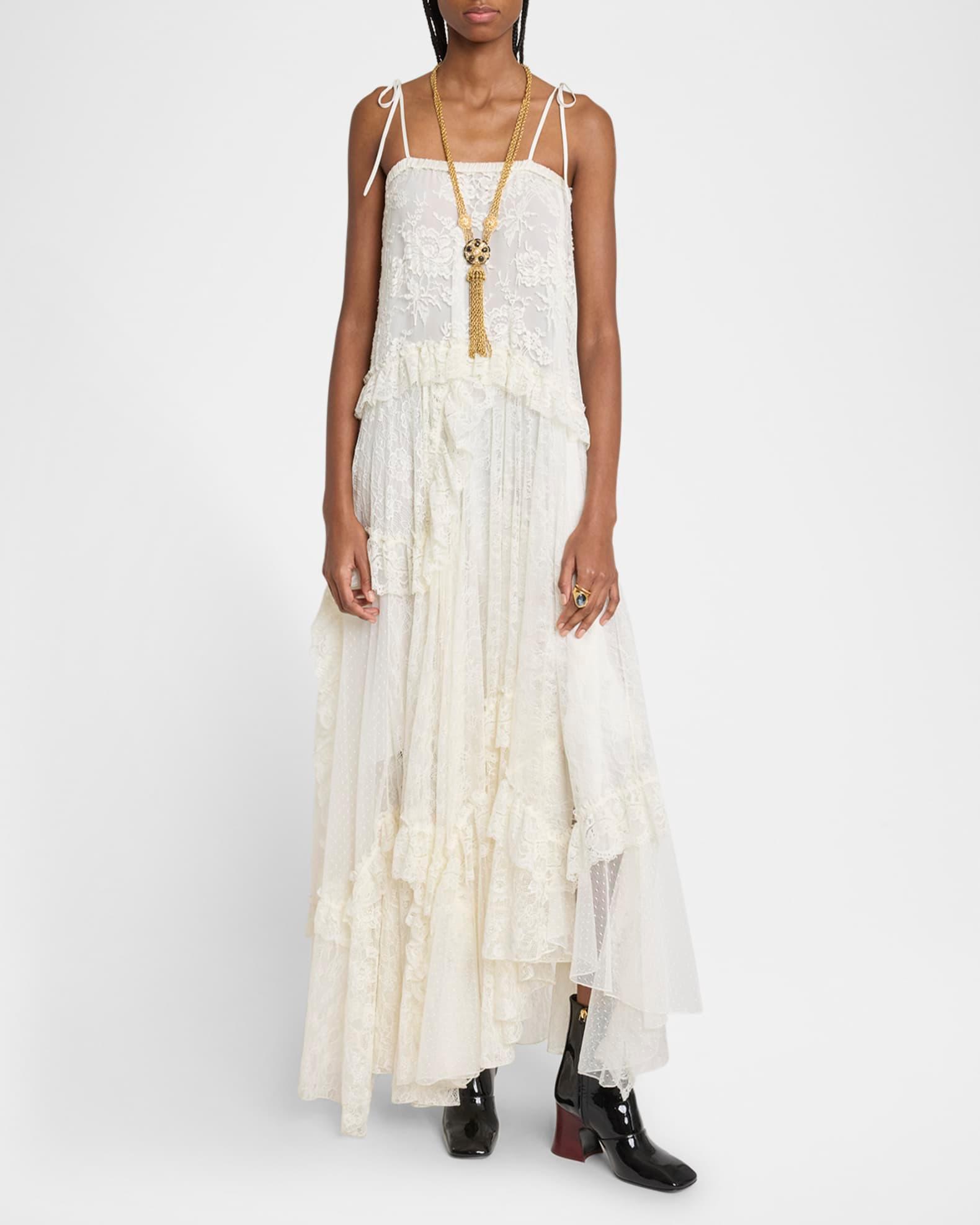 Ruffle-Trim Floral Lace Maxi Dress Product Image