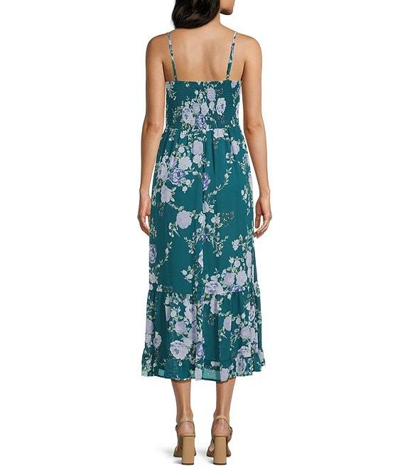 Midnight Doll Floral Printed Chiffon Corset Bodice Midi Dress Product Image