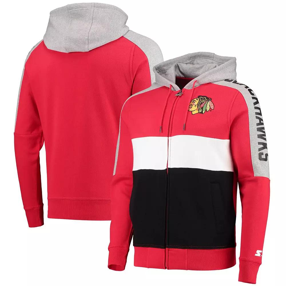 Men's Starter Red/Black Chicago Blackhawks Playoffs Color Block Full-Zip Hoodie,  Product Image