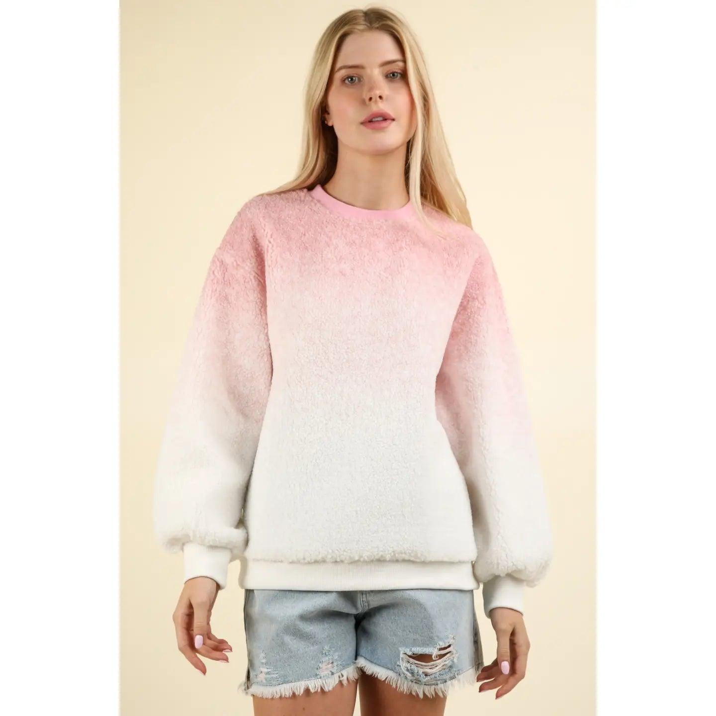 Pink Fleece Warm Cozy Ombre Oversized Knit sweater Product Image