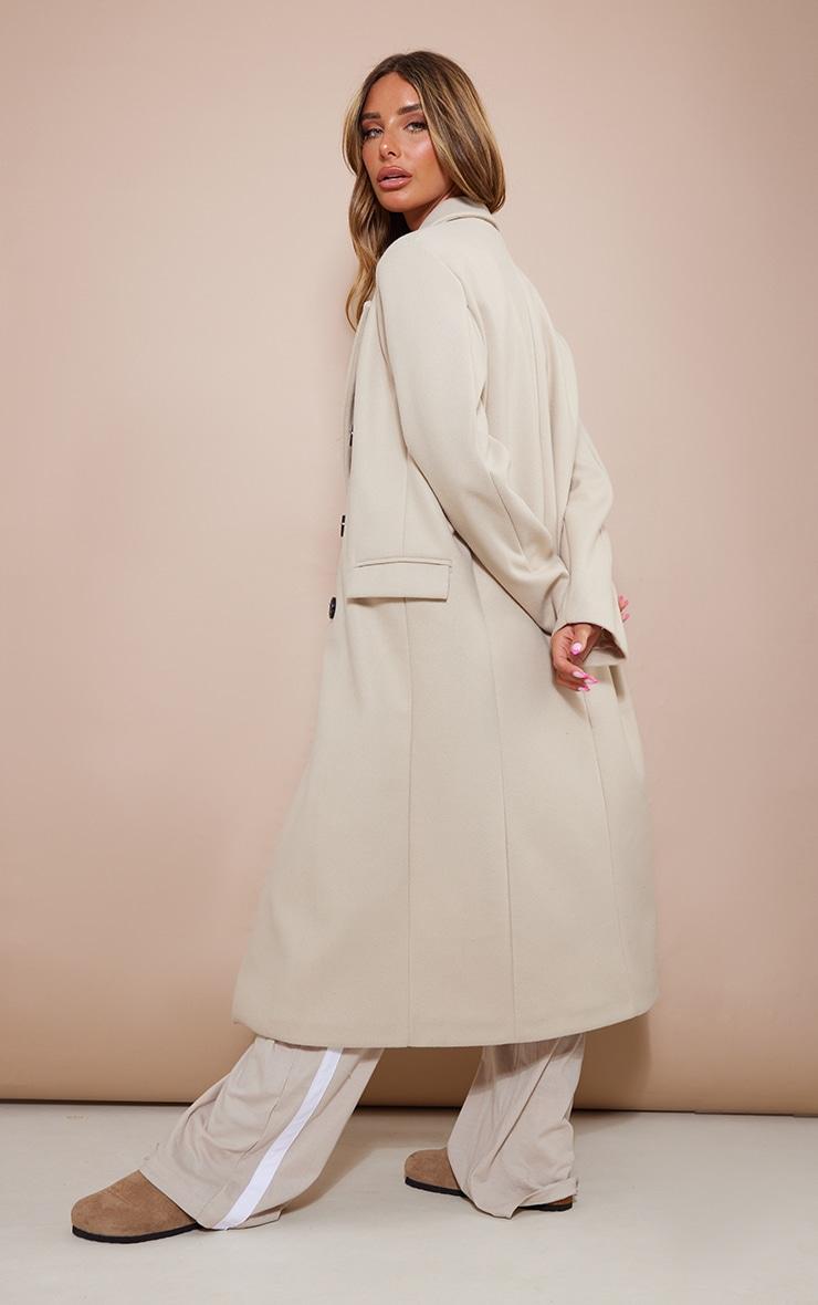 Stone Double Breasted Wool Look Overcoat Product Image