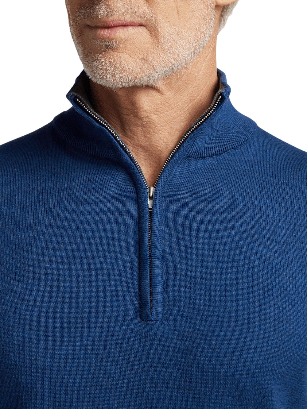 Supima Cotton Quarter Zip Mock Neck Sweater - Dark Blue Product Image