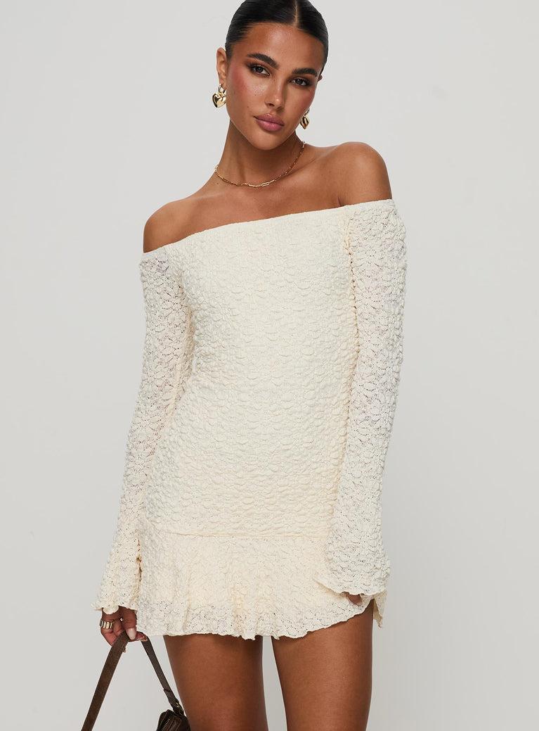 Vancesca Long Sleeve Mini Dress Cream Product Image