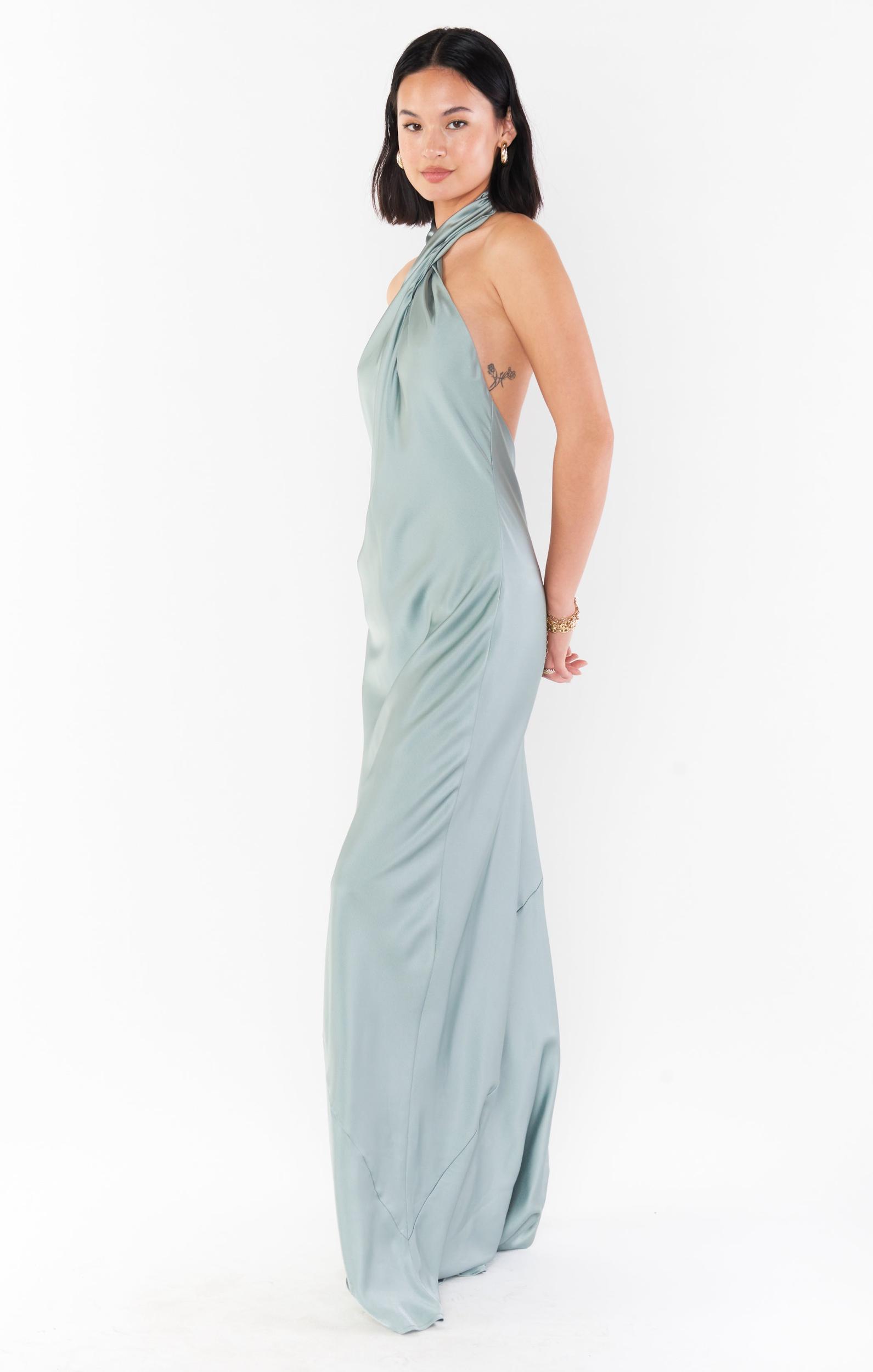 Jasmine Halter Maxi Dress ~ Ivory Luxe Satin Product Image