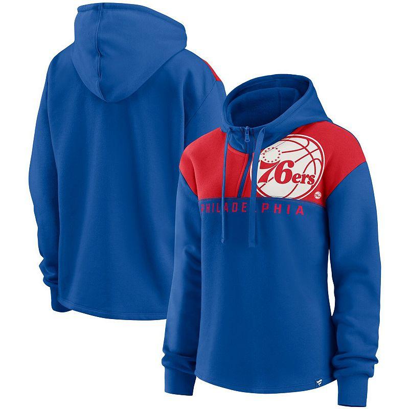 Women's Fanatics Branded Royal Philadelphia 76ers Overslide Quarter-Zip Fleece Hoodie,  Product Image
