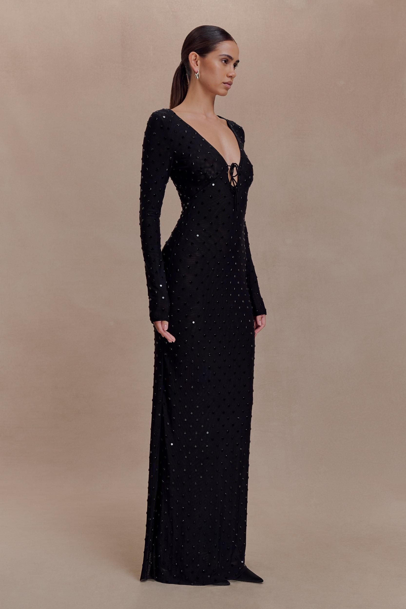 Acadia Diamante Long Sleeve Maxi Dress - Black Product Image