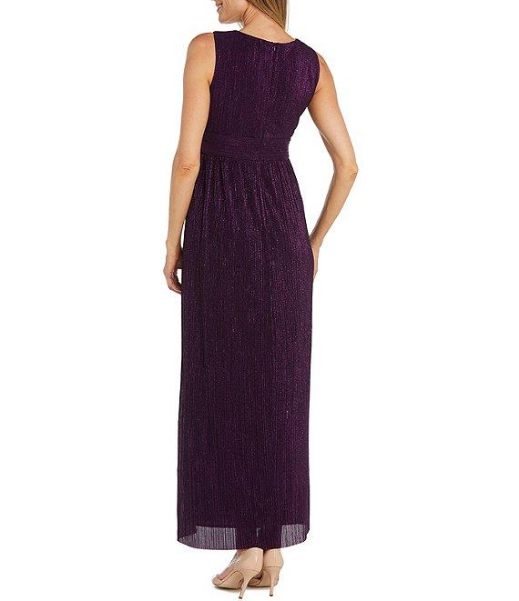 R & M Richards Flyaway Glitter Pleated 3/4 Sleeve V-Neck 2-Piece Jacket Dress Product Image