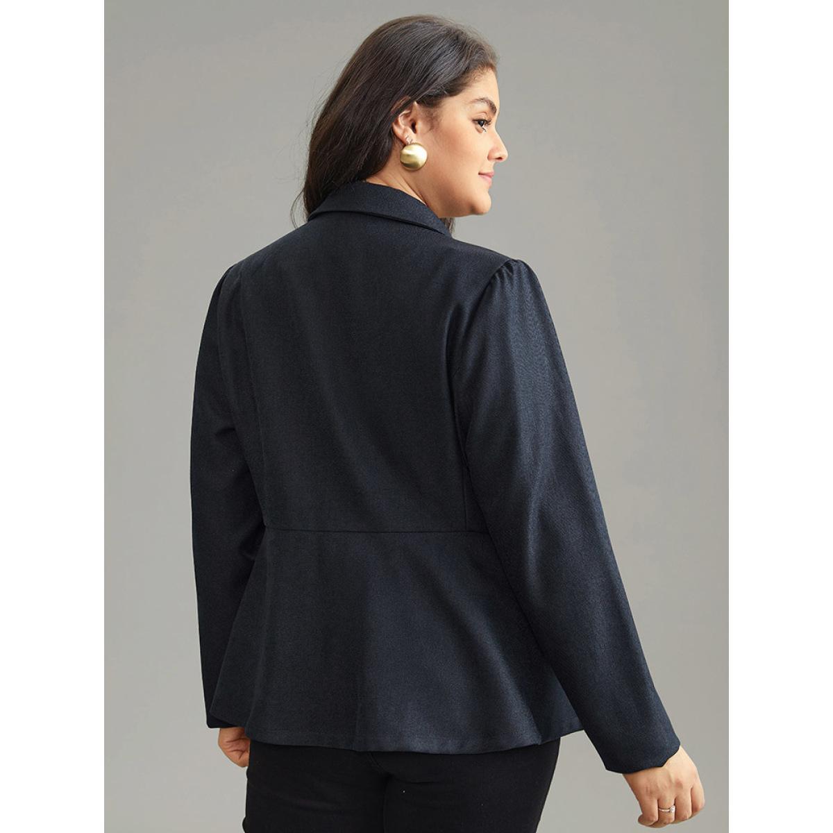 Plus Size Suit Collar Plain Buckle Detail Tweed Blazer Midnight Women Dailywear Plain Lined Sleeve Long Sleeve Suit Collar 28/5X Elegant Blazers BloomChic Product Image