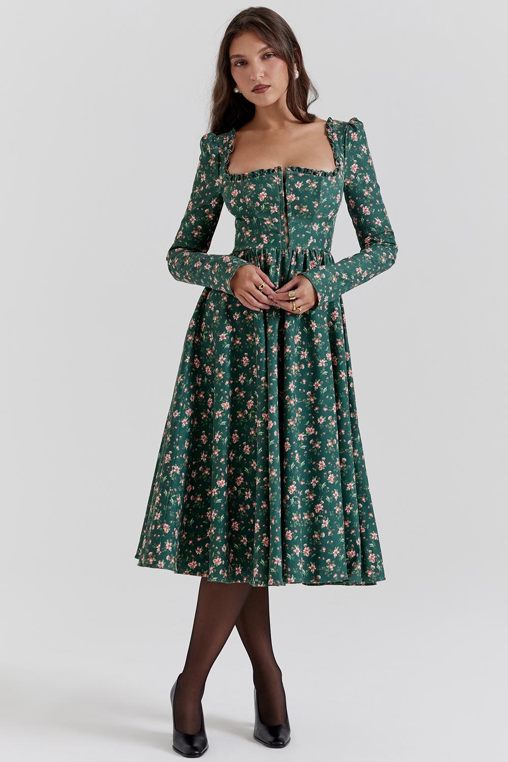 Delia  green floral print midi dress Product Image