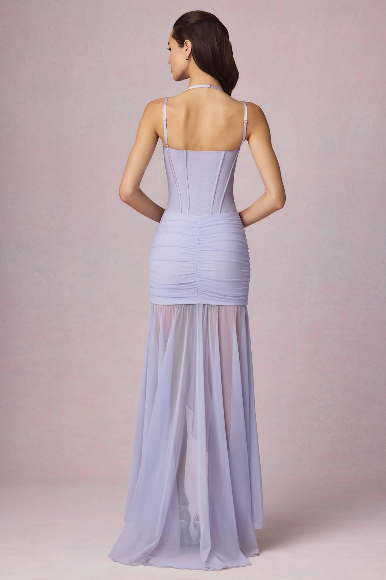 Ruched Asymmetric Corset Gown in Lilac Product Image
