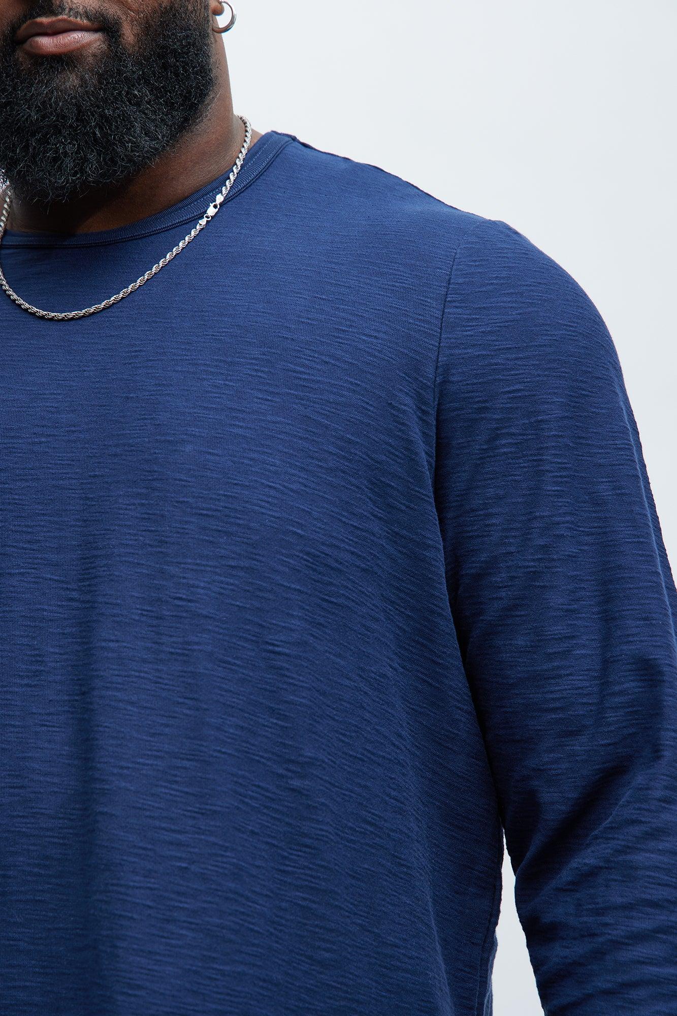 Asher Slub Texture Long Sleeve Tee - Navy Product Image