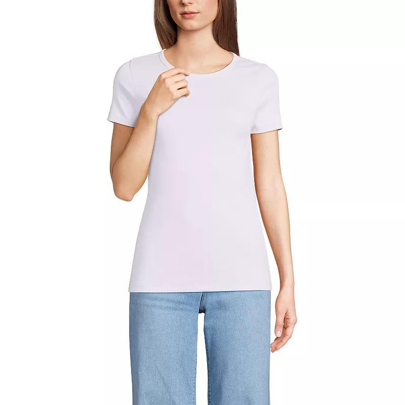 Women's Lands' End All-Cotton Crewneck Tee, Size: Medium, Blue Stencil Floral Product Image