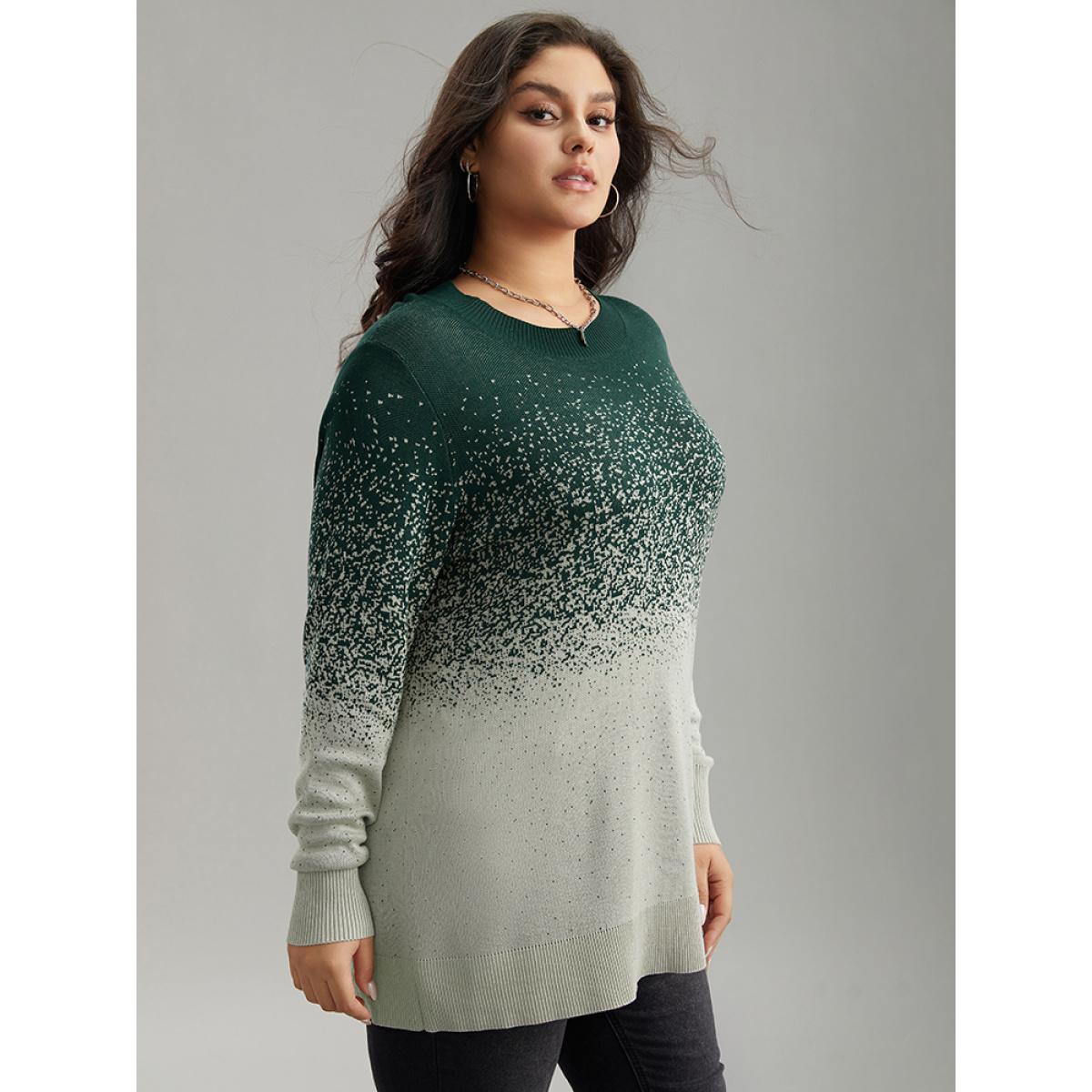 Plus Size Supersoft Essentials Ombre Elastic Cuffs Pullover DarkGreen Women Casual Loose Long Sleeve Round Neck Dailywear Pullovers BloomChic 18-20/2X Product Image