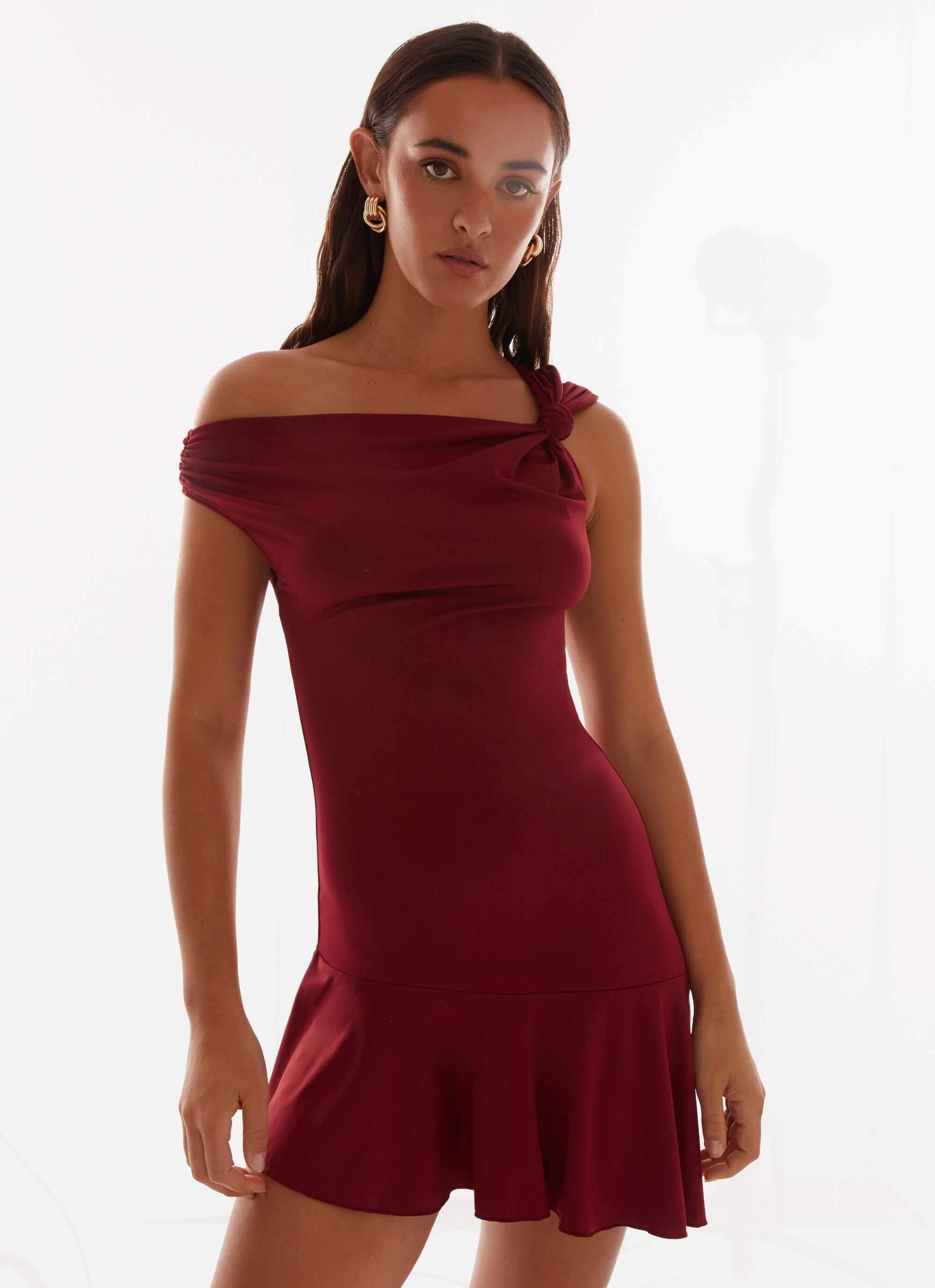 Amaya Twist Mini Dress - Maroon Product Image