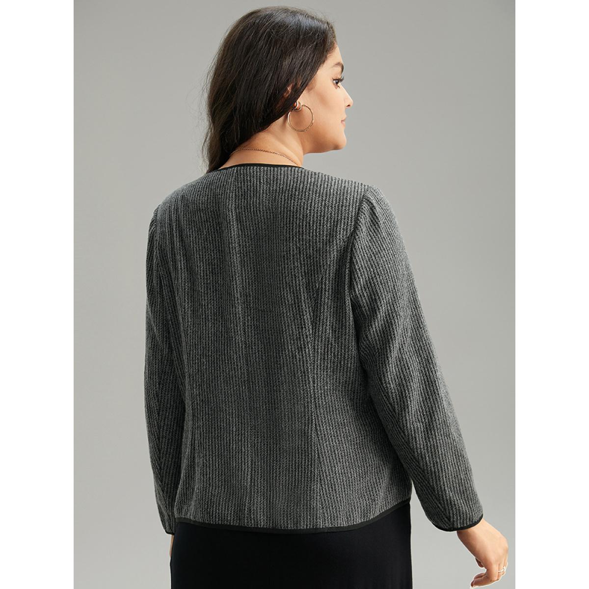 Plus Size Solid Textured Patchwork Zipper Pocket Blazer Women DimGray Office Texture Ladies Work Winter Coats BloomChic 18-20/2X Product Image