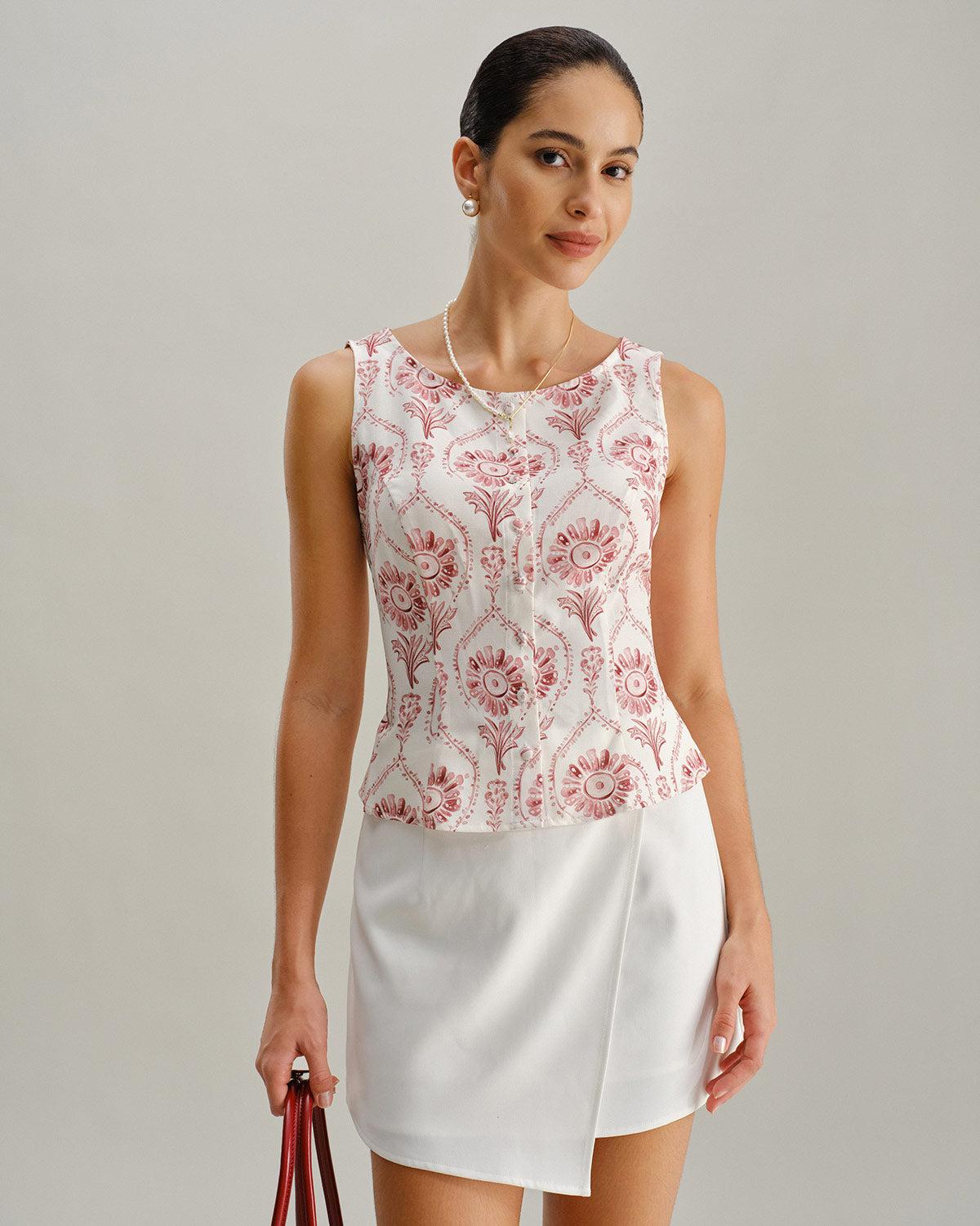 Pink Floral Round Neck Vest Product Image