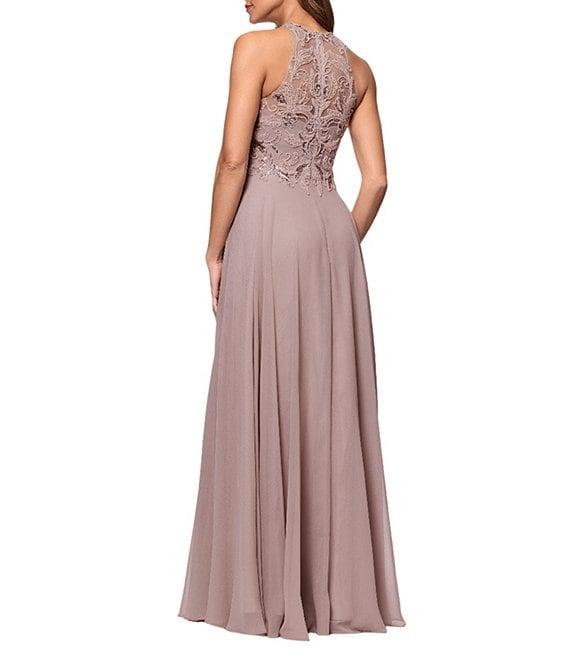 Xscape Illusion Halter Beaded Mesh Bodice Chiffon A-Line Gown Product Image