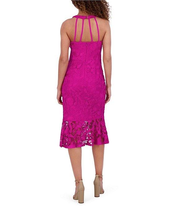 SIENA Lace V-Neck Sleeveless Strappy Back Flounce Hem Mermaid Midi Dress Product Image
