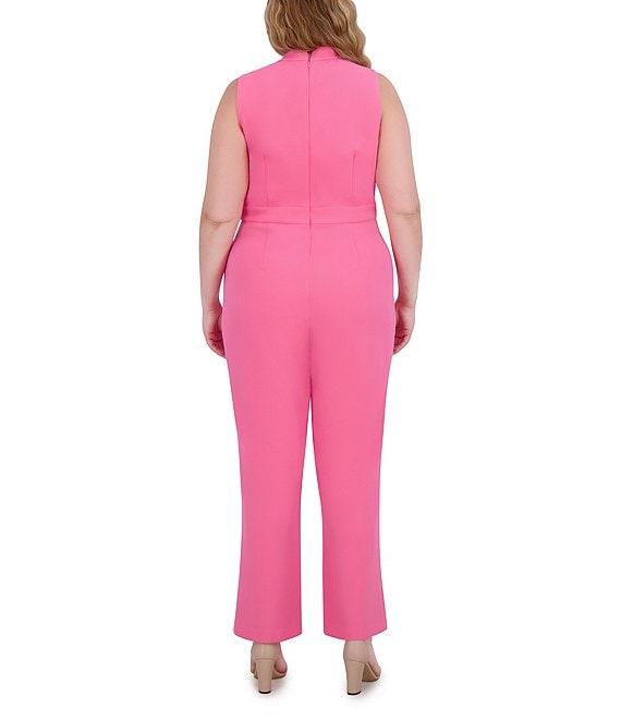 Vince Camuto Plus Size Bow Tie Halter Neck Sleeveless Stretch Crepe Jumpsuit Product Image