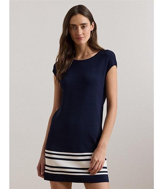 Lauren Ralph Lauren Coordinating Two-Tone Crew Neck Cap Sleeve Shift Sweater Dress Product Image
