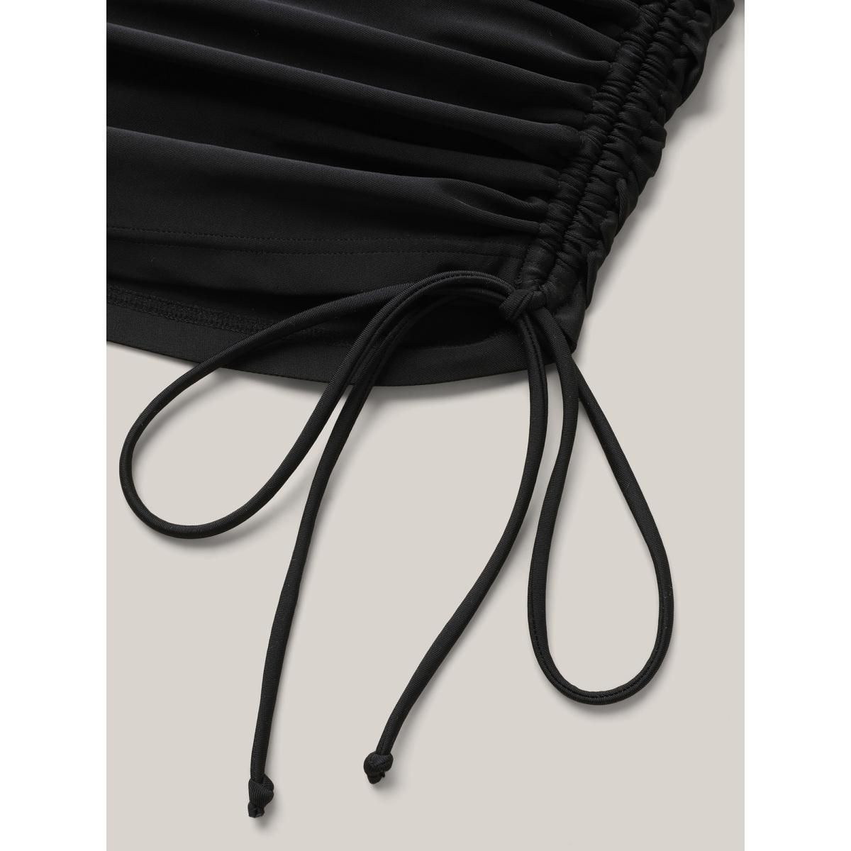 Plus Size Drawstring Adjustable Coverage Ruched Swim Bottoms Women's Swimwear Black Beach Overlapping High stretch Skinny High Rise Curve Swim Bottoms BloomChic 18-20/2X Product Image