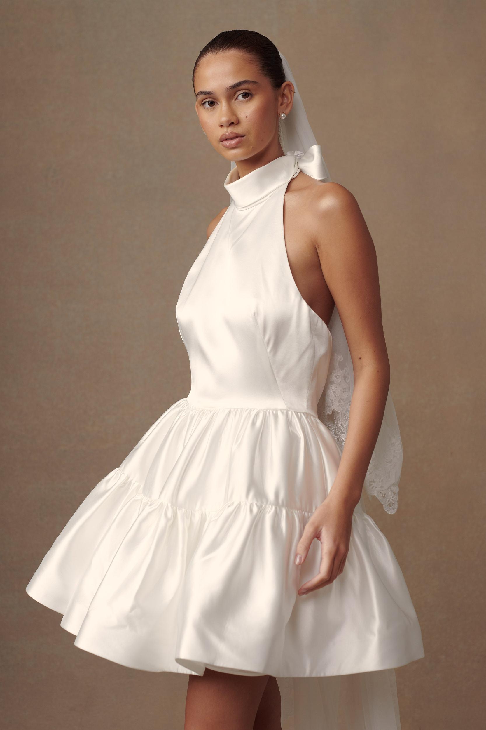 Dorota Satin Halter Mini Dress - White Product Image