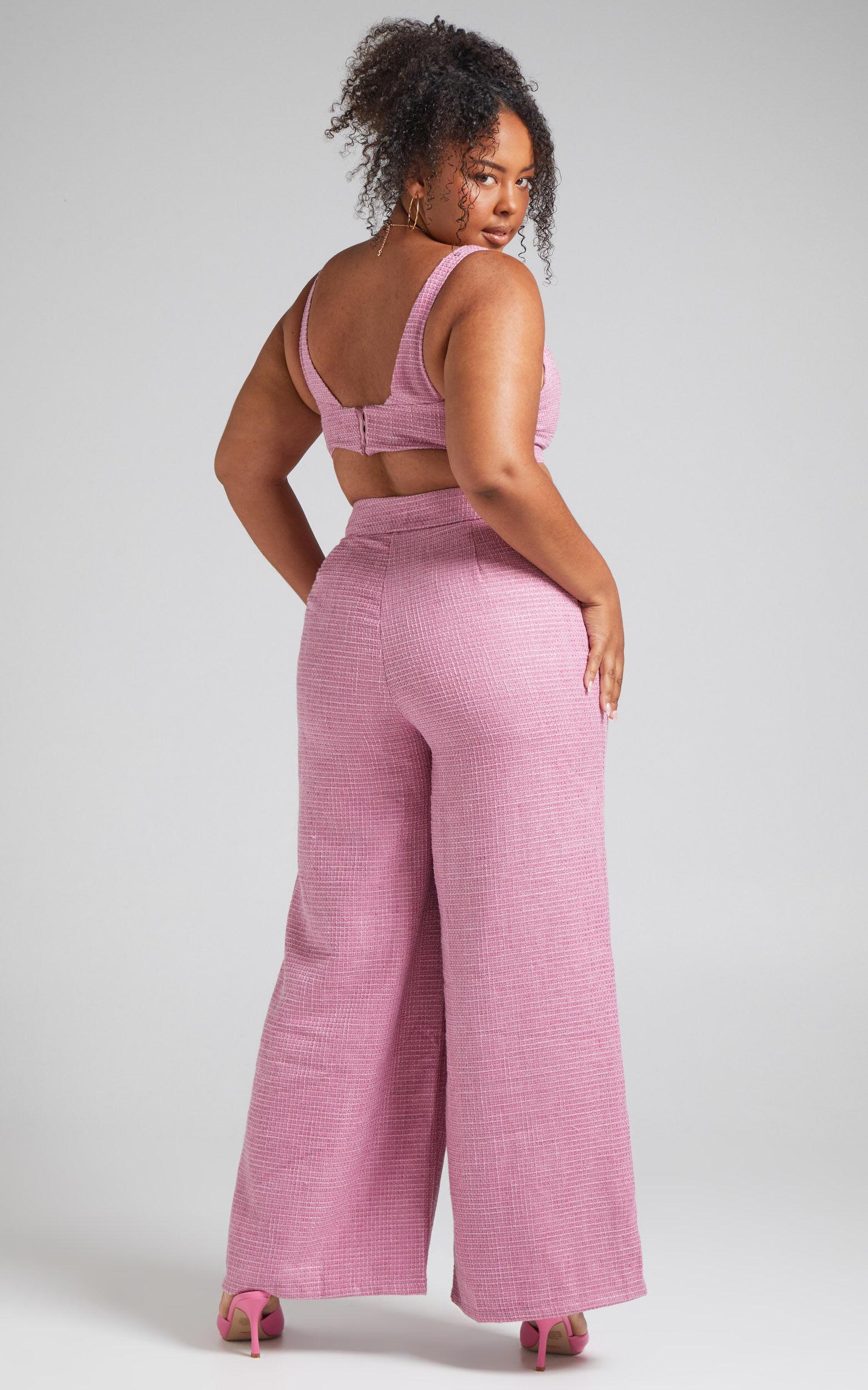 Adelaide Two Piece Set - Crop Top and Wide Leg Pants Set in Pink Product Image