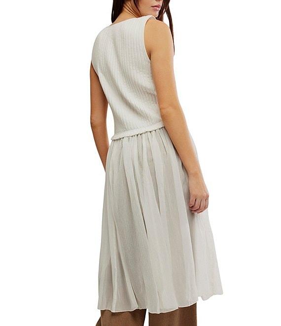 Free People Twice As Nice Ribbed Knit Crew Neck Sleeveless Button Front Vest Maxi Top Product Image