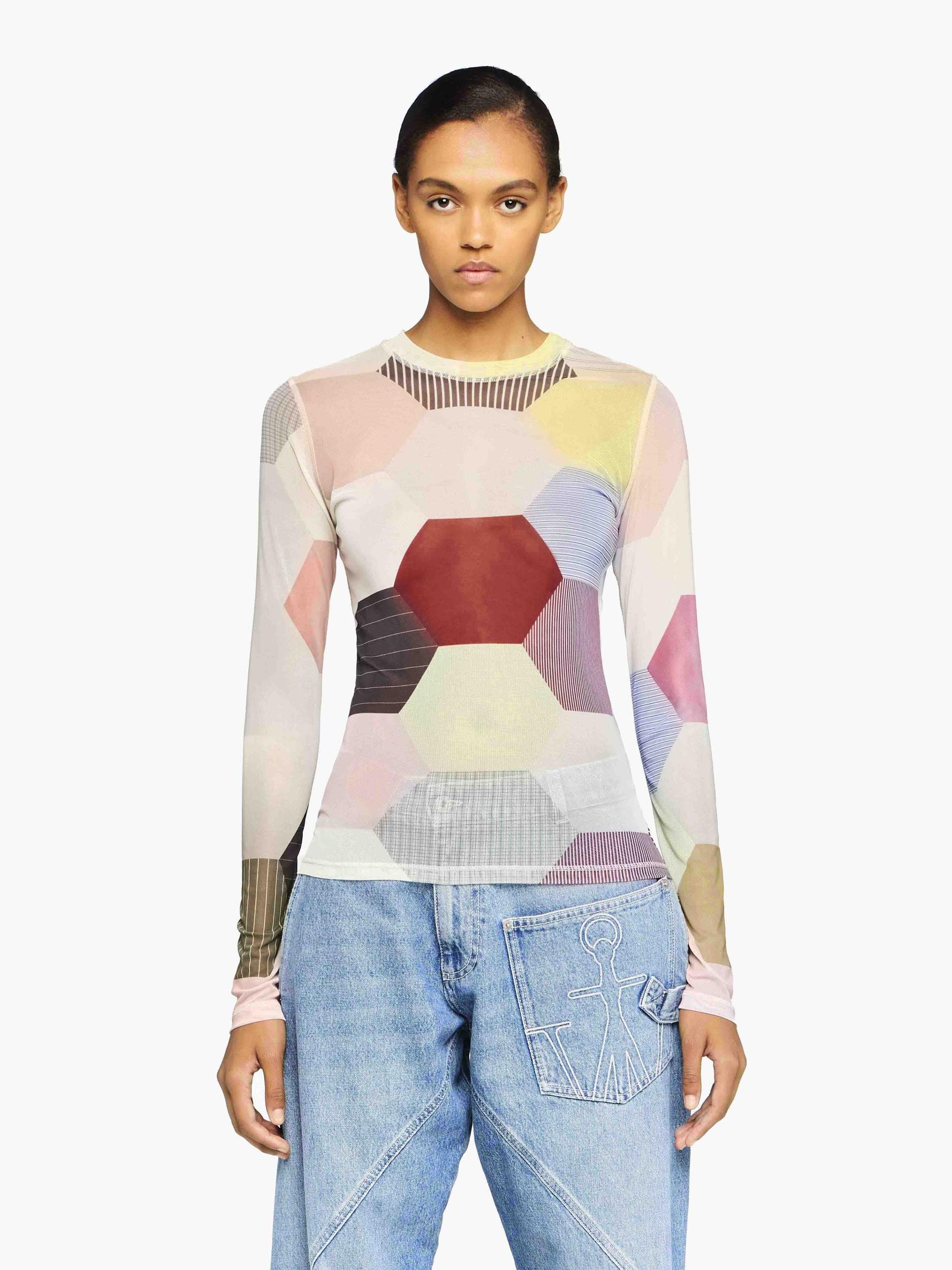 'PATCHWORK' PRINT - SHEER LONG SLEEVE TOP Product Image