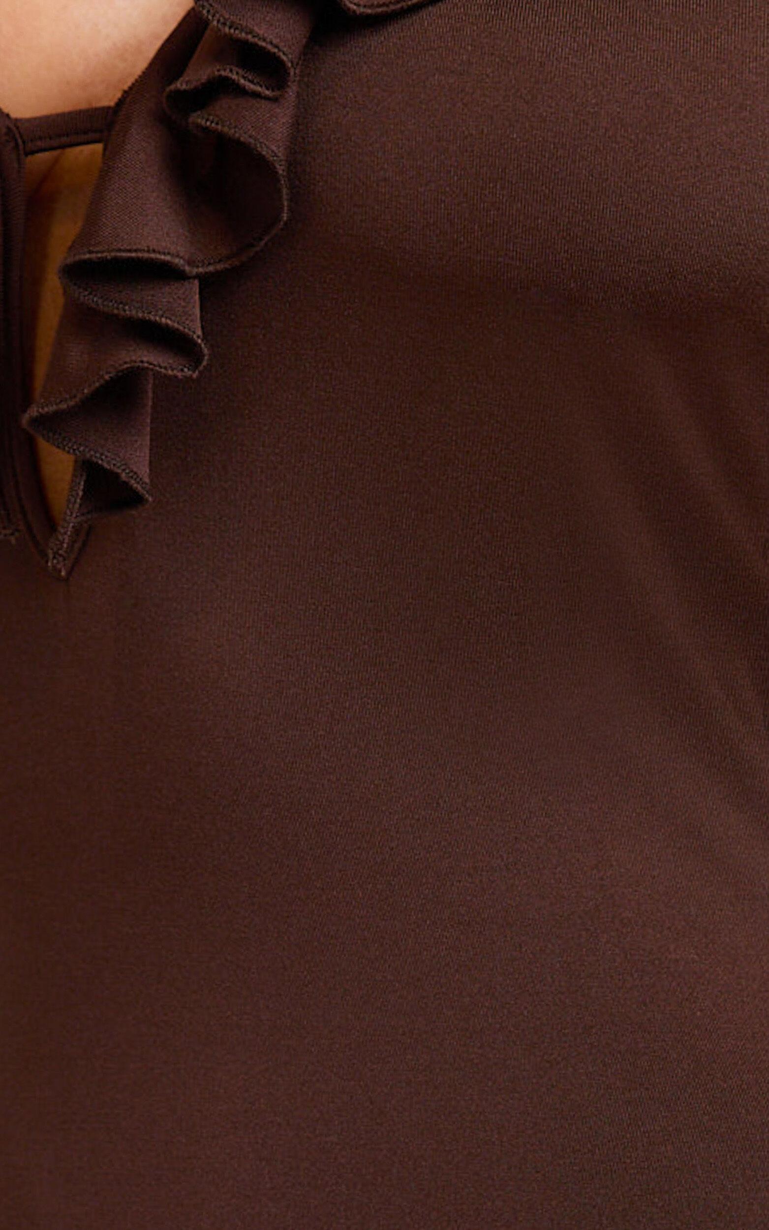 Izira Maxi Dress - Jersey Plunge Keyhole Bodycon Dress in Chocolate Product Image