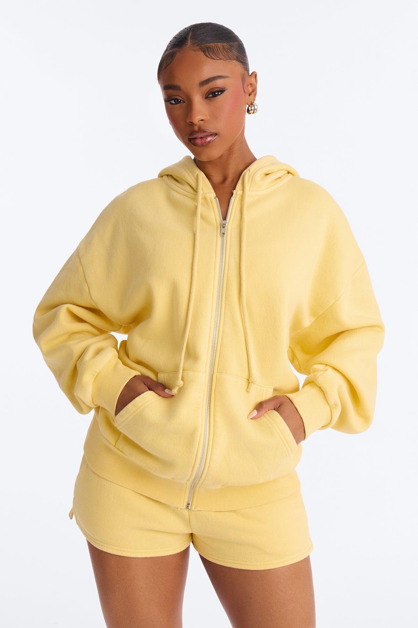 On The Run Washed Fleece Short Set - Yellow Female Product Image