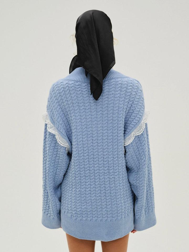 Tierra Oversized V-Neck Sweater — Blue Product Image